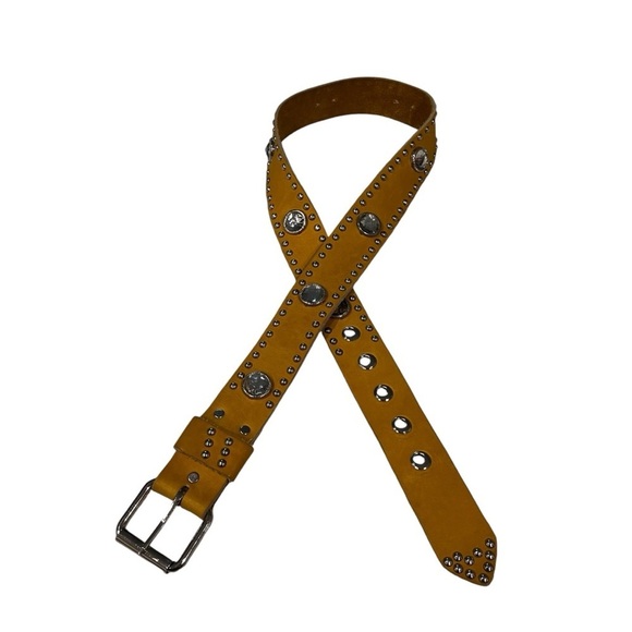 VINTAGE Leather Rhinestone Studded Belt Size 32 - Picture 7 of 7